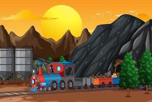 cena ao ar livre com um trem de locomotiva a vapor vetor