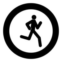 homem correndo - cor preta do ícone da vara no círculo vetor