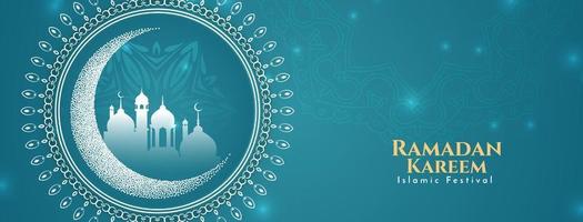 banner de saudação do festival islâmico ramadan kareem com mesquita vetor