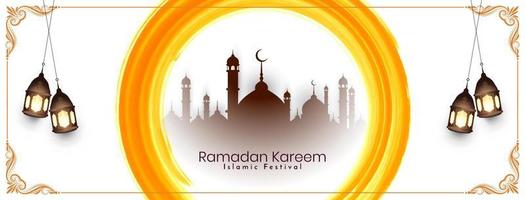 banner de saudação do festival islâmico ramadan kareem religioso com mesquita vetor