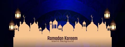 banner de saudação do festival islâmico ramadan kareem religioso com mesquita vetor