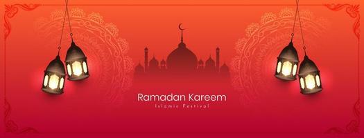 banner de saudação do festival islâmico ramadan kareem religioso com mesquita vetor
