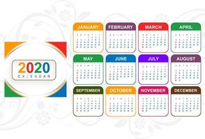 calendário colorido do ano novo 2020 com fundo floral