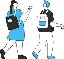 menino e menina vão para a escola com suas mochilas escolares. vetor