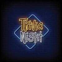 trivia night neon sinais estilo texto vetor