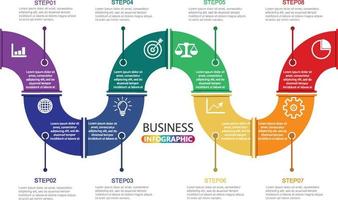 modelo de design de infográficos de linha do tempo com 8 opções, diagrama de processo, ilustração vetorial eps10 vetor