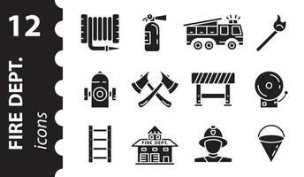 conjunto de ícones de bombeiro. símbolo do corpo de bombeiros. conjunto de sinais de corpo de bombeiros, isolado em um fundo branco. vetor