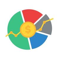 gráfico de pizza colorido com moeda de dólar no centro vetor