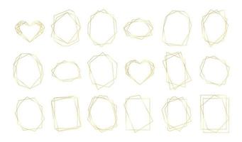 conjunto de molduras geométricas douradas. molduras poligonais de luxo, bordas para convites de casamento de decoração, cartões de felicitações. ilustração vetorial isolada no fundo branco vetor