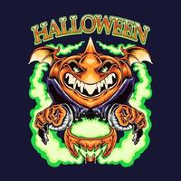 design de camiseta de ilustração vetorial de monstro de abóbora de halloween vetor