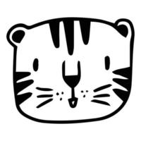 rosto de tigre rugindo bonito, animal da vida selvagem, gatinho fofo, gato, ilustração de gatinho. vetor