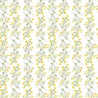 sem costura padrão mimosa estilizada. ramo de plantas, flores amarelas, pequenas folhas em um fundo branco. lindo e delicado ornamento para impressão em tecido, papel, decoração de interiores. vetor