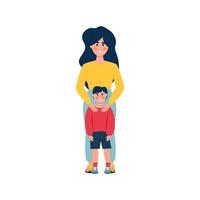 mãe e filho em pleno crescimento. mãe abraça seu filho. personagens isolados. pessoas bonitas para blogs, manuais, folhetos, estandes escolares, testes psicológicos, etc. ilustração vetorial em estilo simples vetor