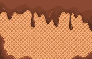 líquido de chocolate e fundo de waffle