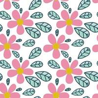 padrão sem emenda de doodle bonito dos desenhos animados com flores. fundo floral. vetor