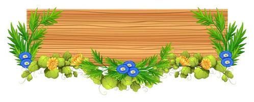 placa de madeira com videira e flor vetor
