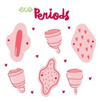 conjunto de vetores de doodle desenhados à mão de produtos de higiene ecologicamente corretos para menstruação