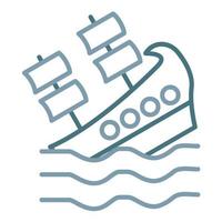 ícone de duas cores de linha de naufrágio vetor