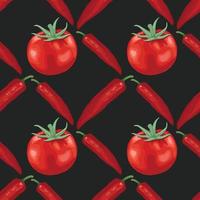 pimentão vermelho e tomate mão desenhar vegetais sem costura vetor