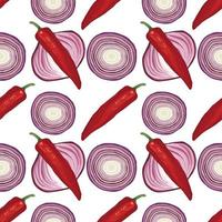 cebola e pimenta vermelha desenham design de padrão sem costura vegetal
