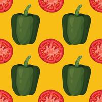 pimenta verde e tomate vermelho mão desenham padrão vegetal sem costura vetor