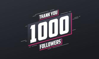 obrigado 1000 seguidores, modelo de cartão para redes sociais. vetor