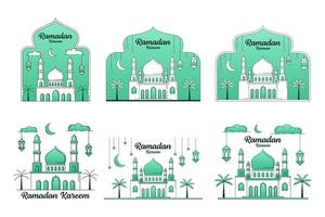 coleção de design de estilo de arte de linha ou linha de ilustração vetorial ramadan kareem vetor