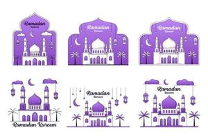 coleção de design de estilo de arte de linha ou linha de ilustração vetorial ramadan kareem vetor