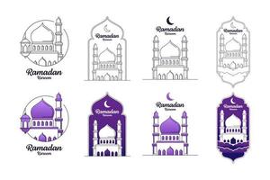 coleção de design de estilo de arte de linha ou linha de ilustração vetorial ramadan kareem vetor