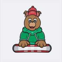 mascote urso patinar logotipo no gelo. vetor