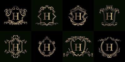 coleção de logotipo inicial h com ornamento de luxo ou moldura de flores vetor