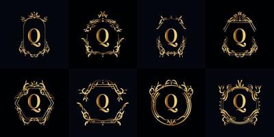 coleção de logotipo inicial q com ornamento de luxo ou moldura de flores vetor