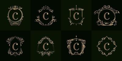 coleção de logotipo inicial c com ornamento de luxo ou moldura de flores vetor