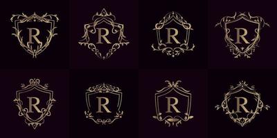 coleção de logotipo inicial r com ornamento de luxo ou moldura de flores vetor