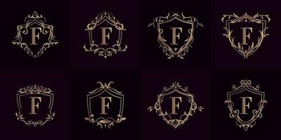 coleção de logotipo inicial f com ornamento de luxo ou moldura de flores vetor