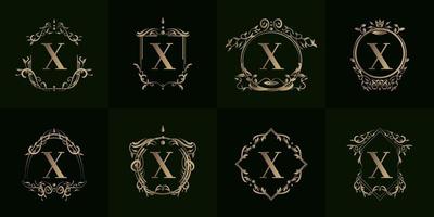 coleção de logotipo inicial x com ornamento de luxo ou moldura de flores vetor