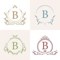 coleção inicial b logotipo com moldura de ornamento de luxo. vetor