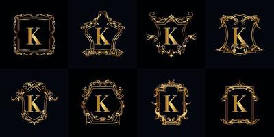 coleção de logotipo inicial k com ornamento de luxo ou moldura de flores vetor