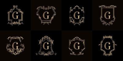coleção de logotipo inicial g com ornamento de luxo ou moldura de flores vetor