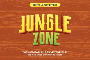 texto de tipografia 3d da zona da selva com tema divertido e natureza. modelo de tipografia para evento verde ou externo. vetor