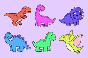 coleção fofa dino fósseis dinossauros bebê crianças animal desenho animado doodle clipart engraçado vetor