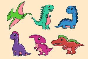 coleção fofa dino fósseis dinossauros bebê crianças animal desenho animado doodle clipart engraçado vetor