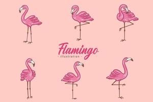 conjunto de flamingo bonito pássaro rosa flamingos estética tropical exótica coleção de estilo plano desenhado à mão