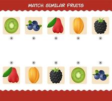 combinar semelhante de frutas dos desenhos animados. jogo de correspondência. jogo educativo para crianças e bebês da pré-escola vetor