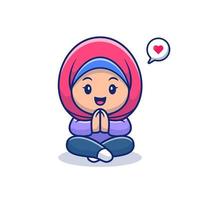 ilustração de ícone do vetor muçulmano dos desenhos animados linda garota. pessoas religião ícone conceito isolado vetor premium. estilo de desenho animado plano