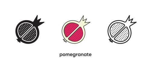 design de ícone de romã. ícone de romã definido em silhueta, colorido e linear. ilustração em vetor linha ícone romã isolada em um fundo limpo para o seu design de logotipo de aplicativo móvel da web.