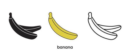 projeto de ícone de banana. ícone de banana definido em silhueta, colorido e linear. Ilustração em vetor linha ícone banana isolada em um fundo limpo para o seu design de logotipo de aplicativo móvel da web. arte de linha.