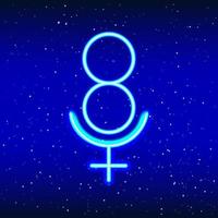 neon led azul 8 e tipo de ícone de sinal feminino. ícone de néon realista azul da meia-noite. setas femininas neon mostrando. isolado no fundo branco. vetor