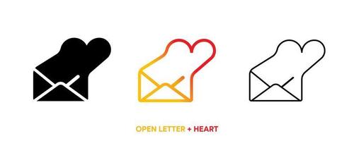 linha de ícone de coração com letra. cor, silhueta e conjunto de linhas. ícone de amor de carta criativa para o design do logotipo do seu aplicativo móvel da web. ilustração vetorial de linha. curso de vetor editável.