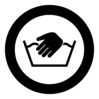 apenas lavagem manual símbolos de cuidados de roupas conceito de lavagem ícone de sinal de lavanderia em círculo redondo ilustração vetorial de cor preta imagem de estilo plano vetor